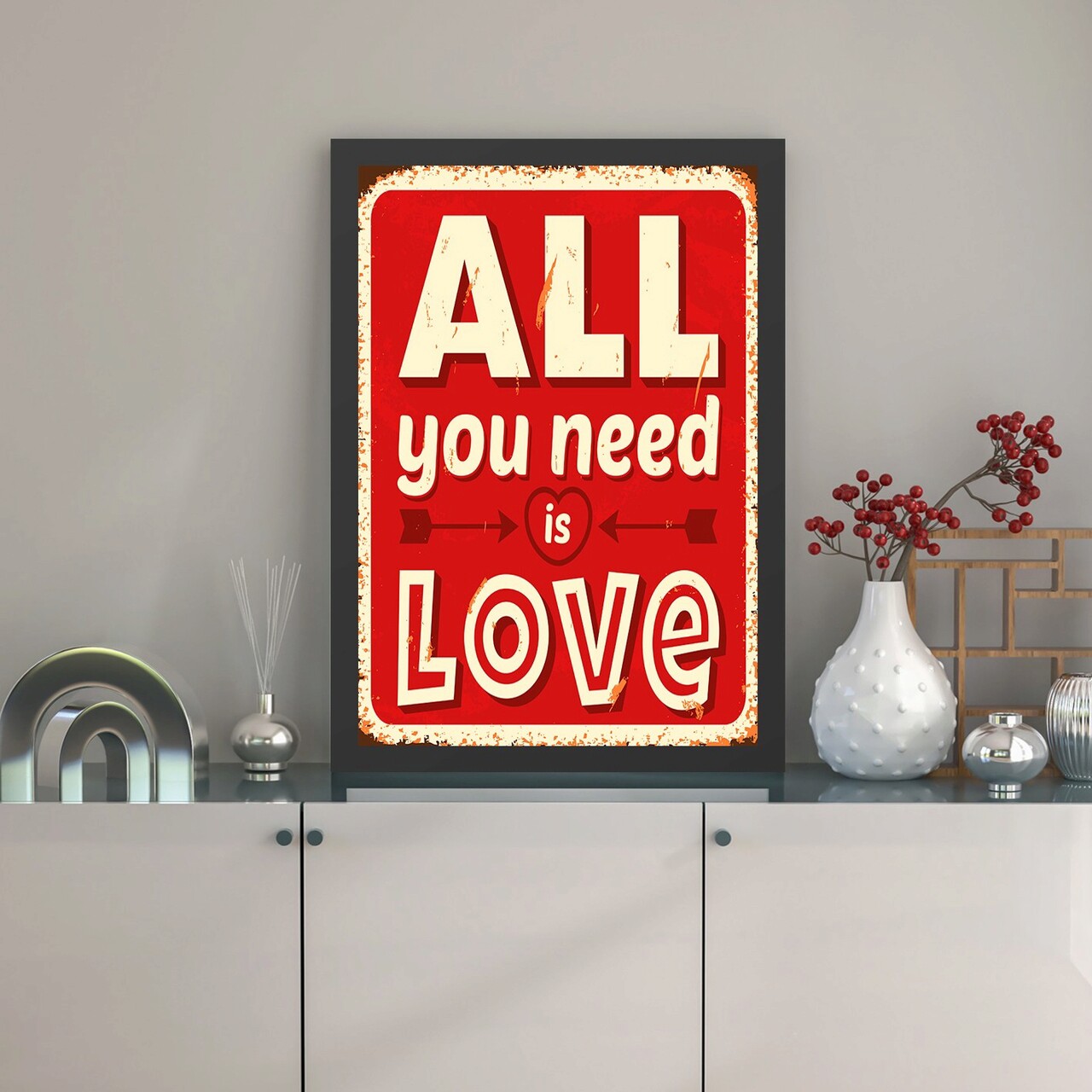 Tablou decorativ, Love (55 x 75), Polistiren, Roșu / Crem - imagine 3